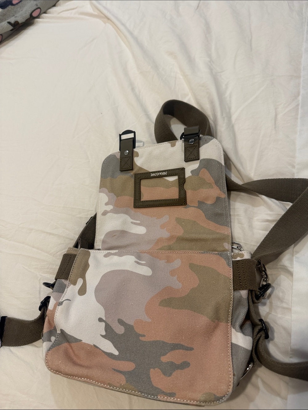 Zadig & Voltaire Canvas Camo Crossbody Bag with Decorative Pins - Beige & Olive - Picture 5 of 6
